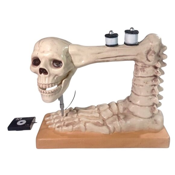 New Halloween Animated LED Skeleton TALKING Skull Sewing Machine NWT - Picture 7 of 10